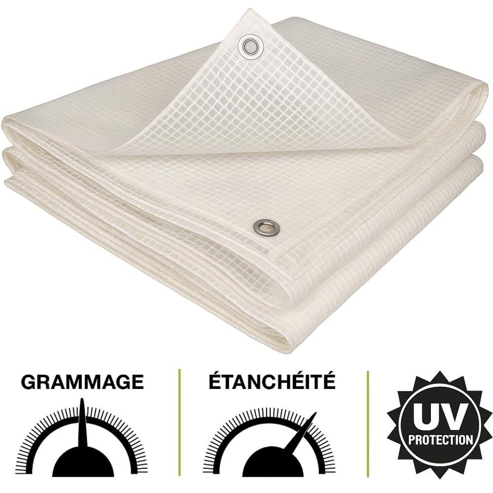 TERRE JARDIN Bâche de Protection, Extérieur Polyéthylène 160g/m² - Bâche Armée Imperméable, Ultra Résistante Découpable, Anti UV - Œillets Aluminium - Mobilier Serre Jardin - 4 x 6 - Transparent