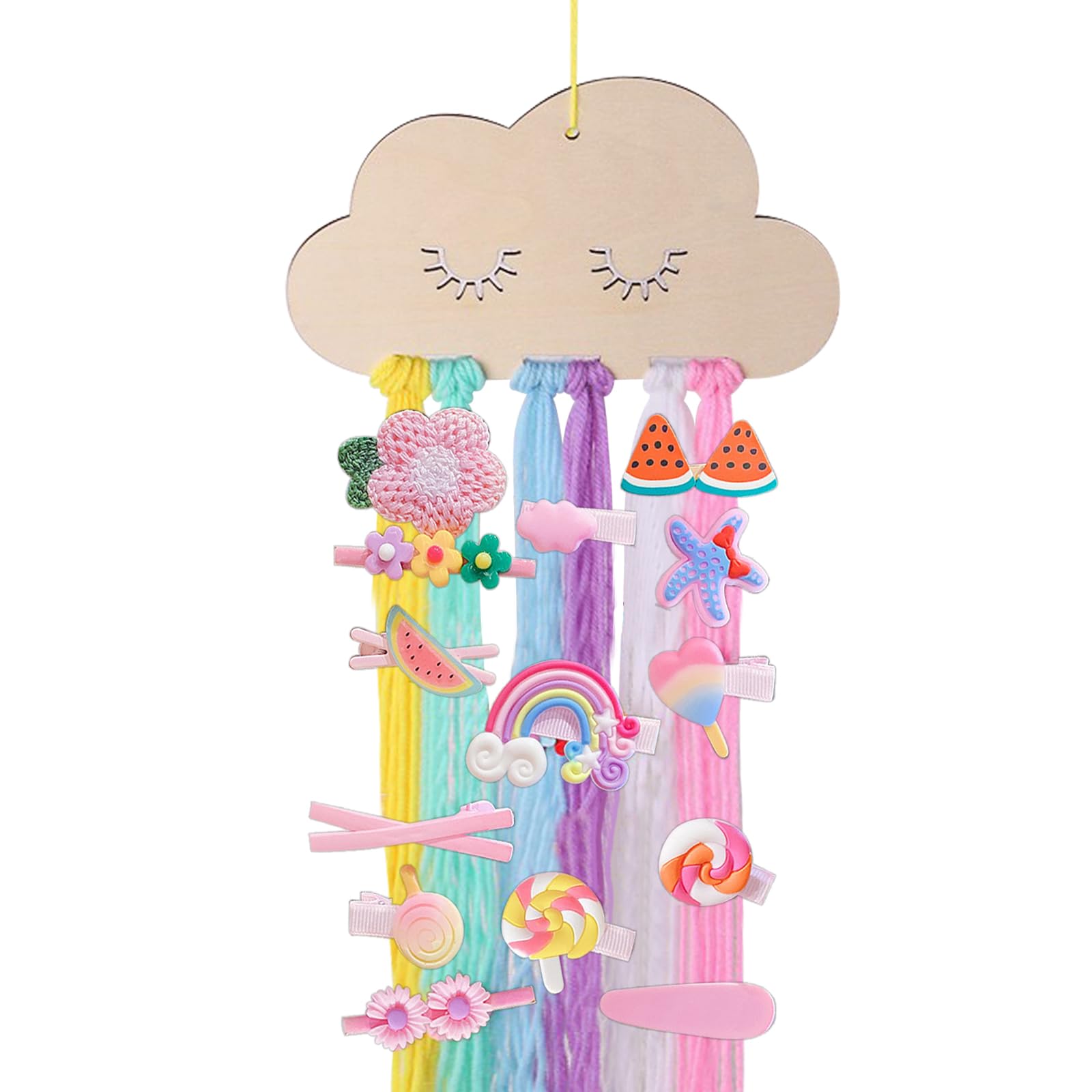 DKDDSSS Hair Bow Holder, Hair Clip Holder, Hair Accessories Organiser, Headband Organizer, Headband Holder for Girls, Wall Hanging Decor, Yarn Tassels Hair Bows Storage with Pink Hairpin