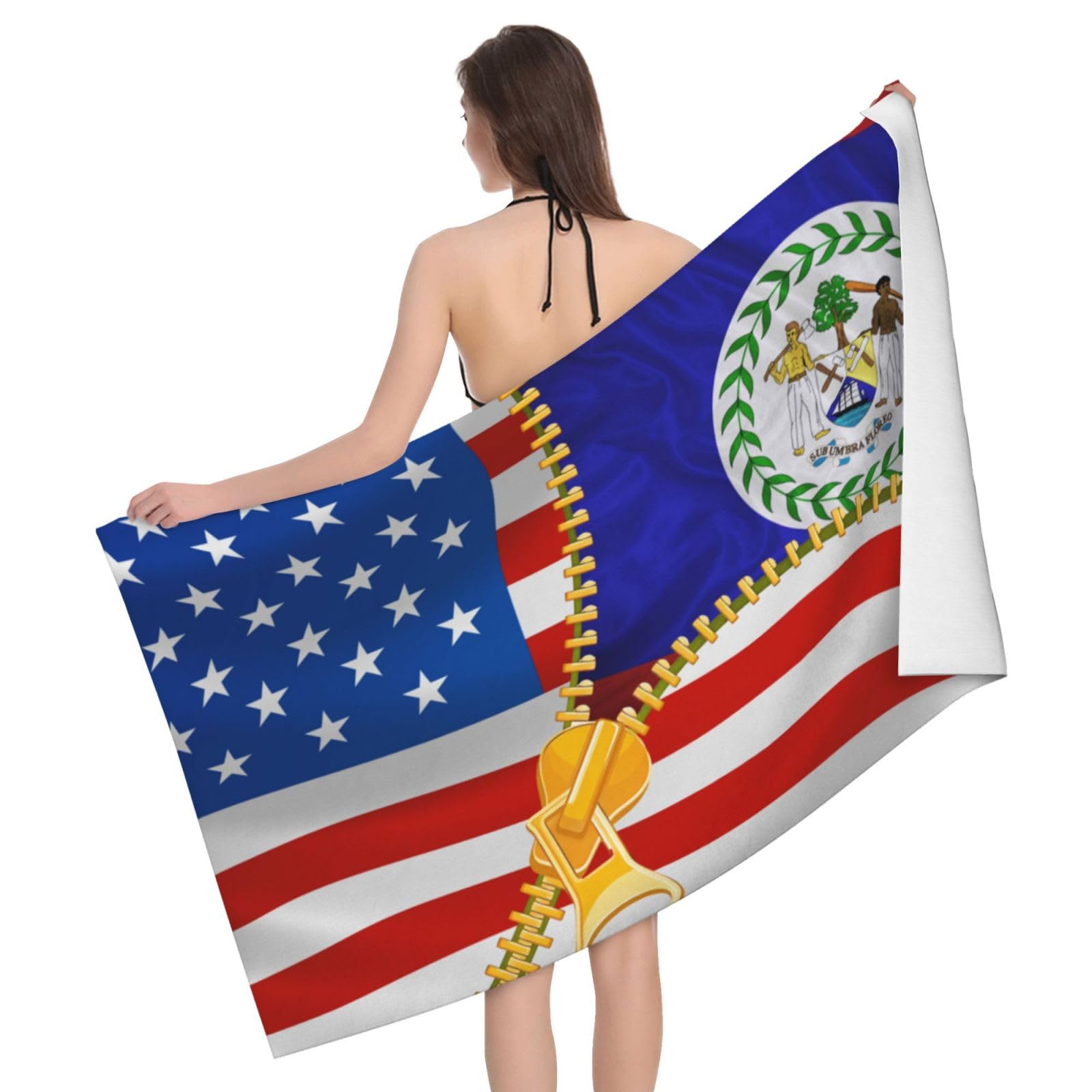 HLBSDM Microfiber America Flag and Belize Flag Beach Towel Quick Dry Soft Sand Free Beach Towels for Pool Swim Beach Lightweight Thin Towels