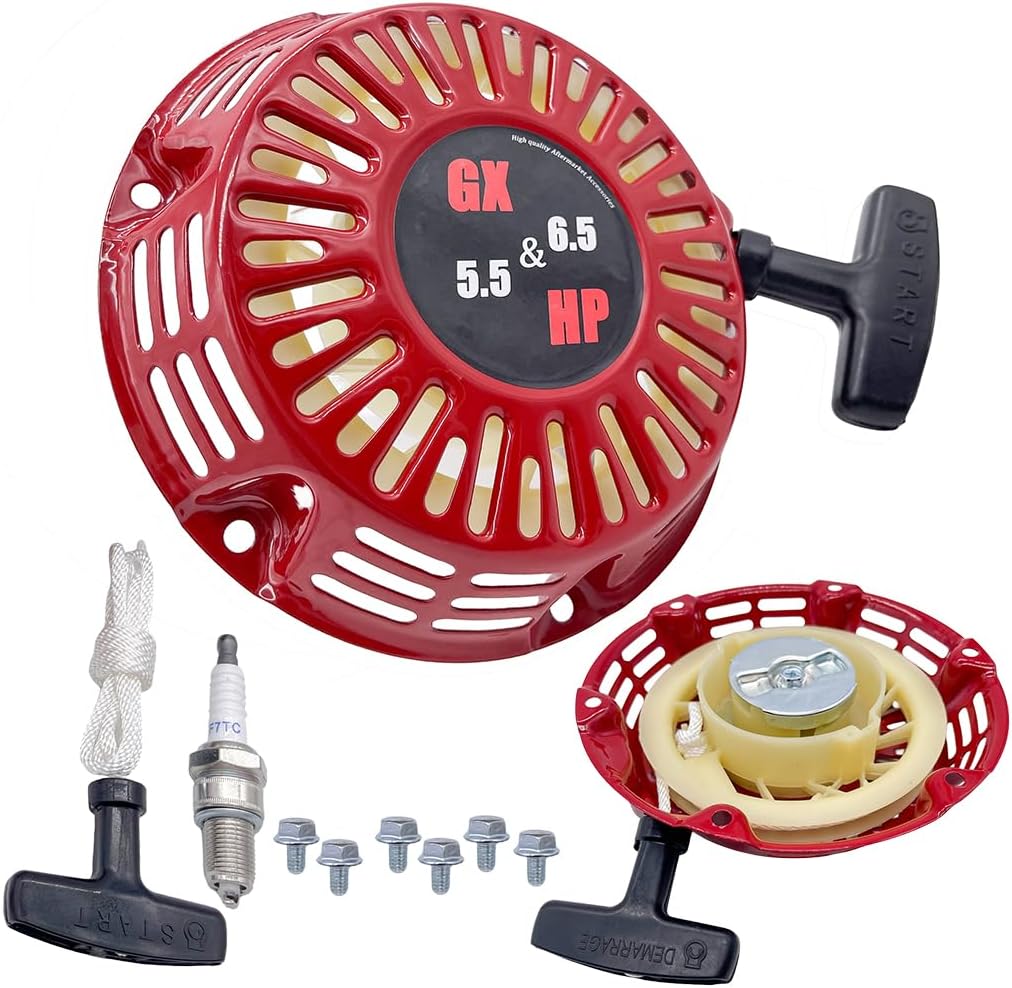 Pull Start Recoil Starter Assembly with Spark Plug & Pull Cord for Harbor Freight Predator Rato 173cc 179cc 196cc 212cc 6.5HP 7HP OHV Horizontal Shaft Engine