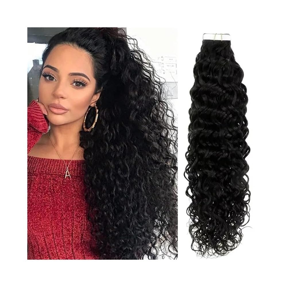 Klebe-Extensions, Echthaar-Extensions, für schwarze Frauen, gelockt, Jerry, 35,6 - 66 cm, natürliches Schwarz, Remy-Echthaar, unsichtbar (66 cm)