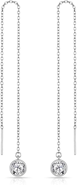 Sterling Silver Thread Earrings Created with Zircondia® Crystals
