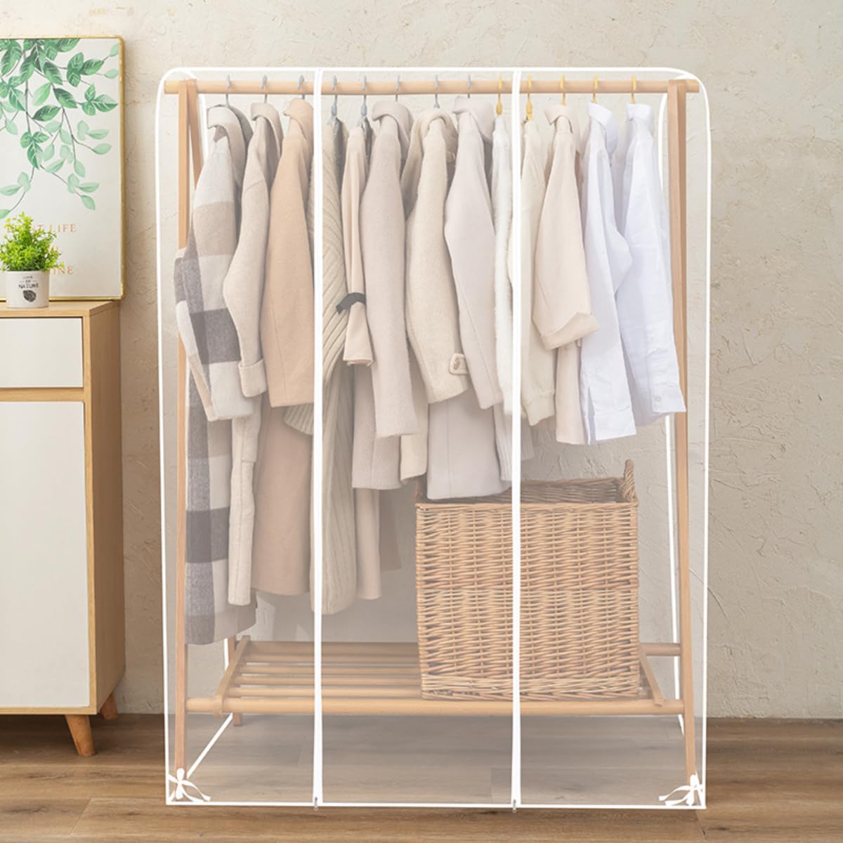 Cubierta antipolvo transparente para perchero con er, 50 cm de ancho, protector Hanr Sve para soportes de ropa de metal/madera, abrigos, vestidos, trajes, tamaño 100 x 50 x 150 cm