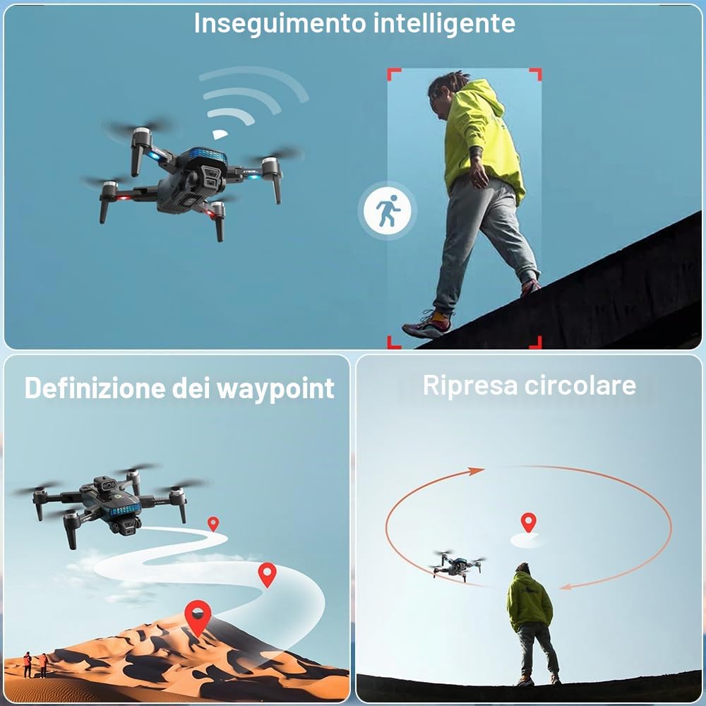 OBEST Drone GPS con Fotocamera 4K, Quadricottero WiFi RC con Motore Senza Spazzole, Meno di 249 Grammi, Longevità, Prevenzione Degli Ostacoli a 360°, 2 Batterie, adatto per Principianti