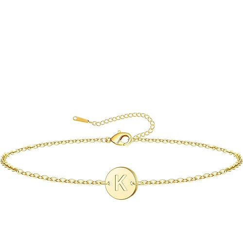 BAYLAY Gold Initial Bracelets for Women Girls Gifts - 18K Gold Plated Letter Initial Bracelet Dainty Disc Monogram Bracelet Gold Bracelets for Women Gold Jewelry Gifts for Women Teen Girls