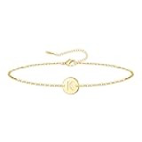 BAYLAY Gold Initial Bracelets for Women Girls Gifts - 18K Gold Plated Letter Initial Bracelet Dainty Disc Monogram Bracelet Gold Bracelets for Women Gold Jewelry Gifts for Women Teen Girls