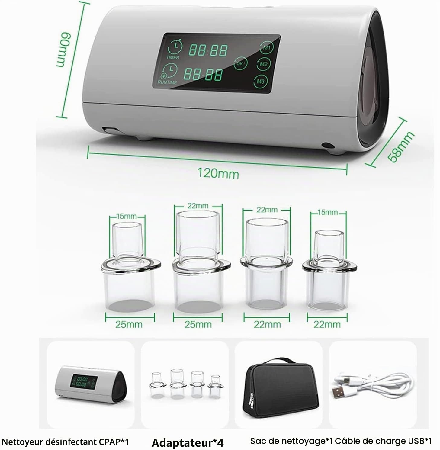 Nettoyeur Et Désinfectant CPAP Professionnel, Ventilateur À Ozone Rechargeable À 3 Modes, Stérilisateur, Machine De Nettoyage CPAP, For Machine CPAP, Tube À Air, Masque, Facile À Transporter