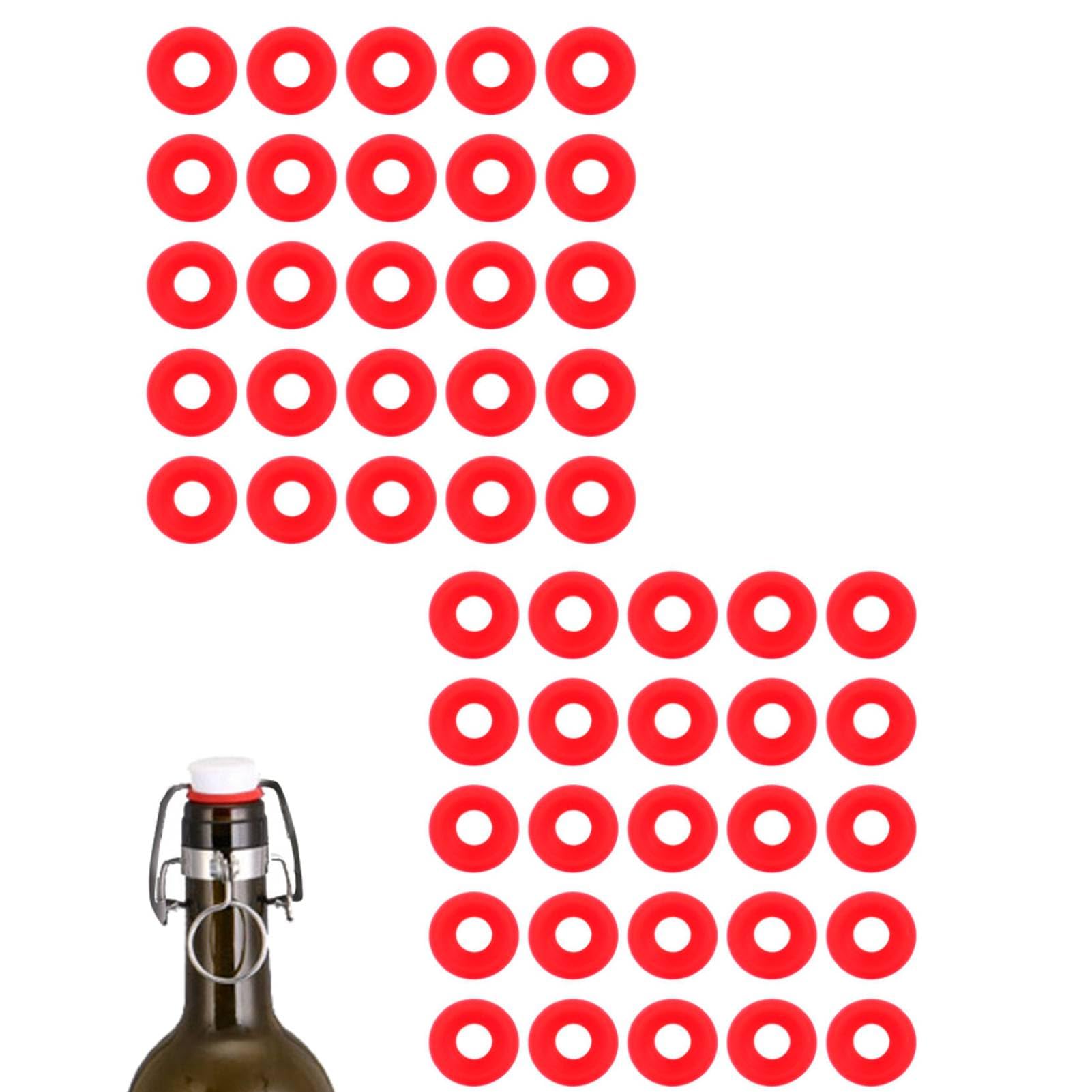 50pcs Silicone Gasket for Flip Top Bottle, Beer Bottle Red Rubber Seal Hat Shaped Swing Top Washer Replacements for Home Brew Beer Soda Bottle Glass Jar Sealing