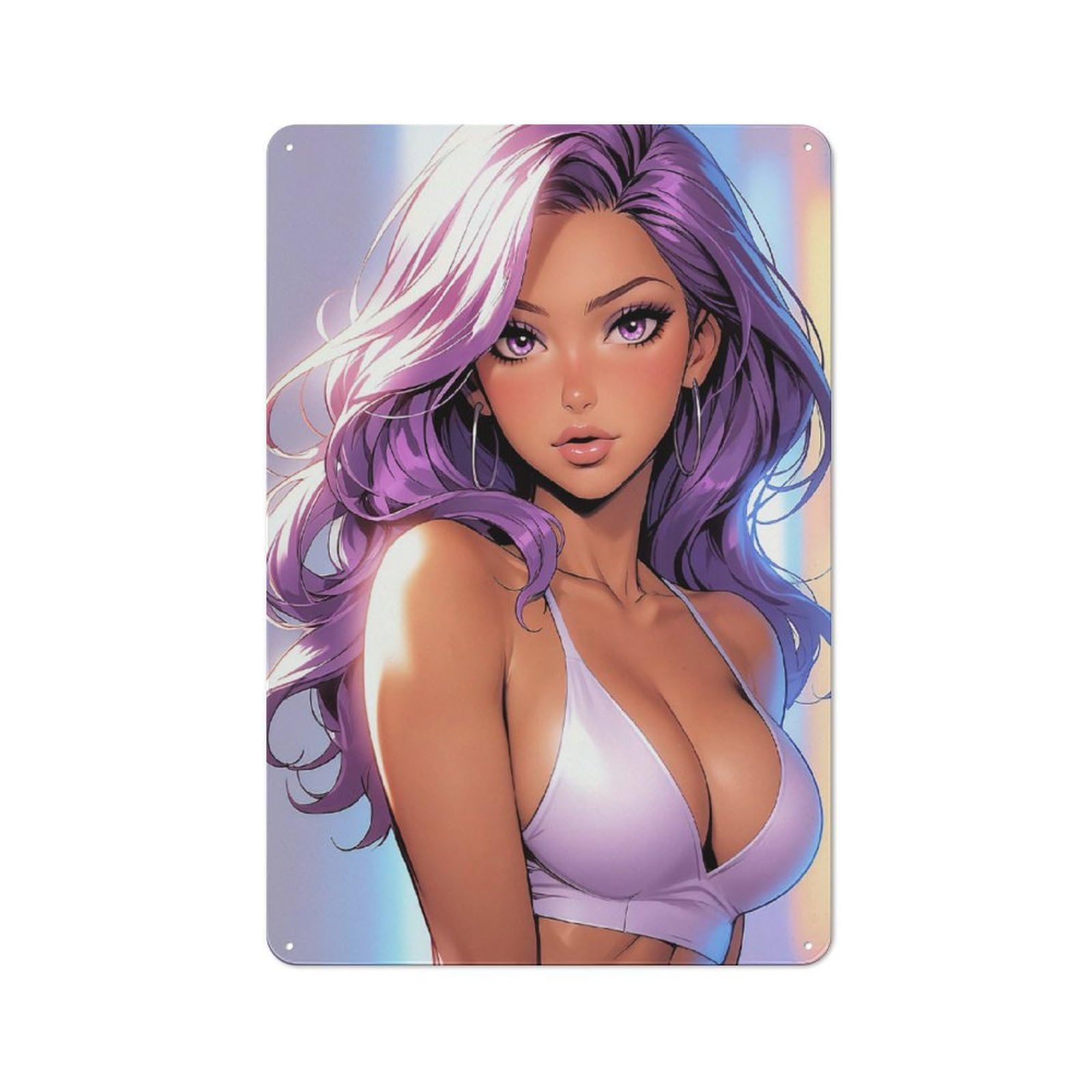 Tin Sign 30x20cm with Purple Haired Beauty for Garage Wall, Rustic Decor, for Living Room, Hallway And Entrance Wall Decor