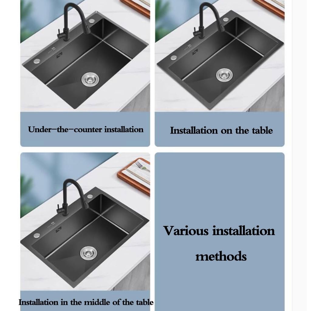 Fregadero De Sifón De Cocina De Tres Orificios Piscina De Agua De Acero Inoxidable Fácil De Limpiar. Lavavajillas Home Bar Fregadero del Estudio del Restaurante (Color : Negro, S : 78 * 43 * 21cm)