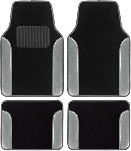 BDK - Tapetes para auto con brillantina plateada - Elegantes tapetes de cuero sintético bicolor con características antideslizantes y almohadilla