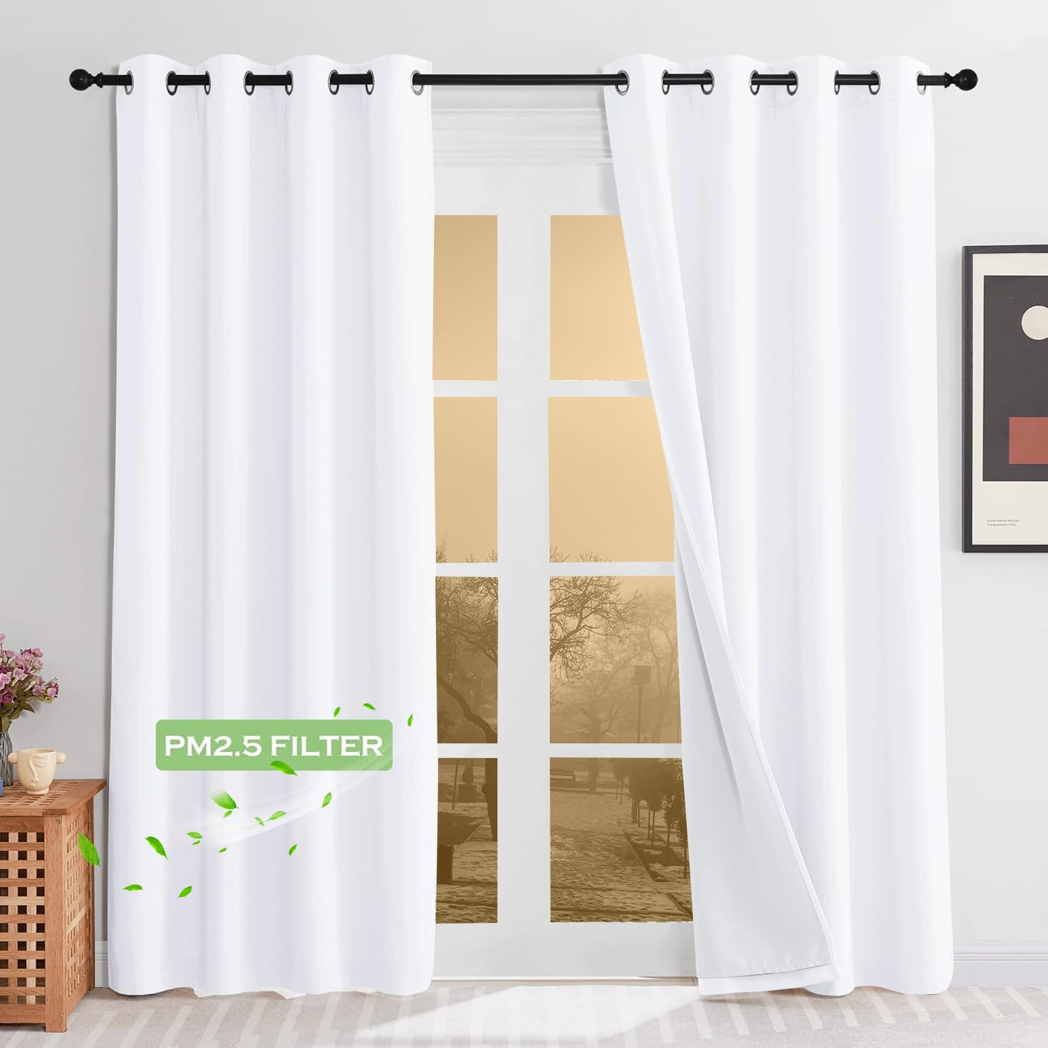 KGORGE 4-in-1 Soundproof Anti Dust 100% Blackout Curtains with Melt-Blown Layer Thermal Insulating Window Treatment Drapes for Living Room Bedroom Kis