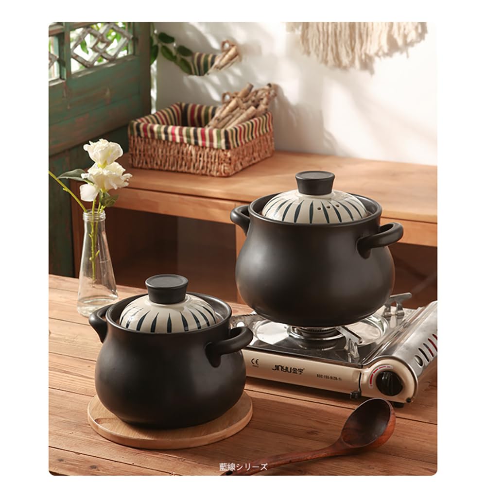 Ceramiczny garnek do duszenia, Ceramiczny czarny garnek gliniany do zapiekania z pokrywką(4.5l)