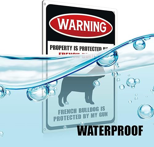 Miniatura 3 de Divertidos letreros de metal de advertencia para perros, decoración artística de pared, propiedad está protegida por un cartel de bulldog francés