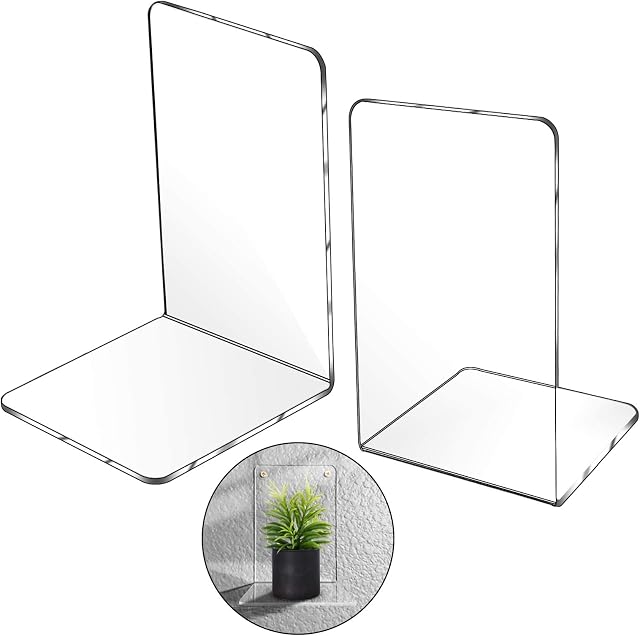 Deefong Acrylic Bookends, Heavy Duty Book End,Transparent Desk Organizer for Office Bookshelf Kid's Gift