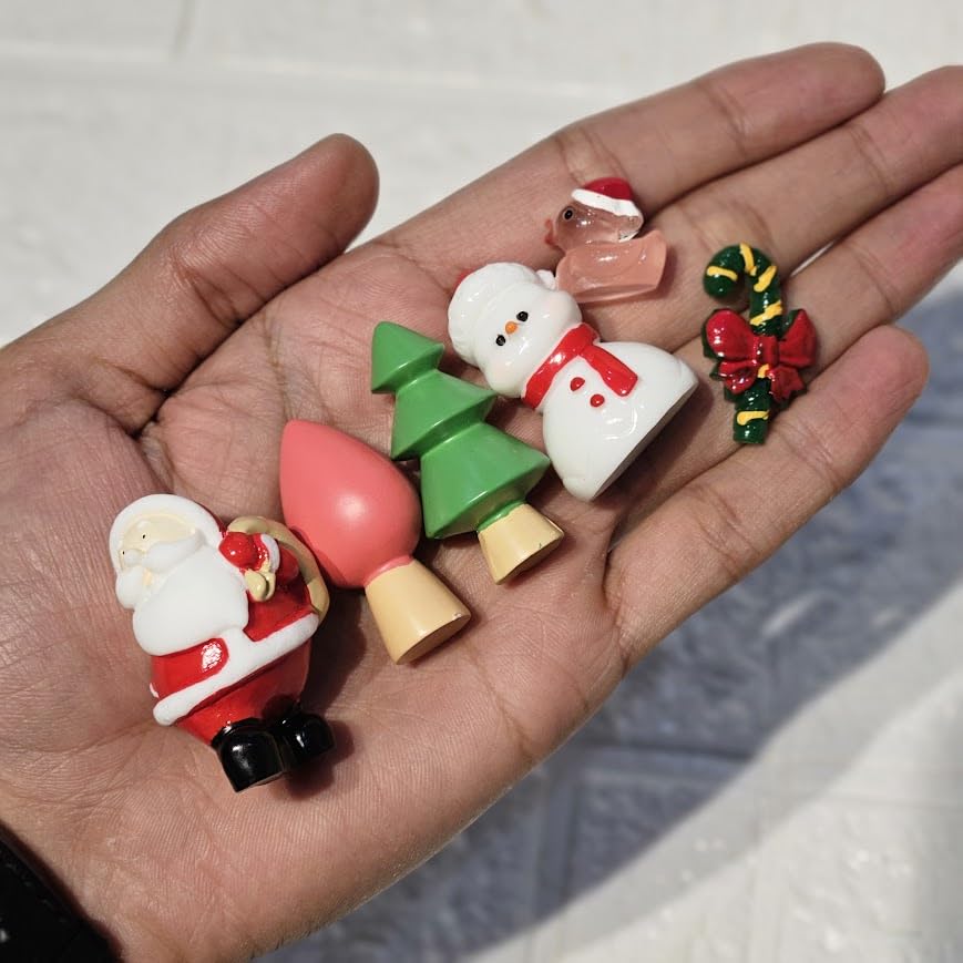 Image of Miniature Christmas Figurines Set of 6 - Cute Xmas Miniatures for Mini Garden Decor, Dollhouse Accessories, Snow Village Craft, Christmas DIY & Gifting