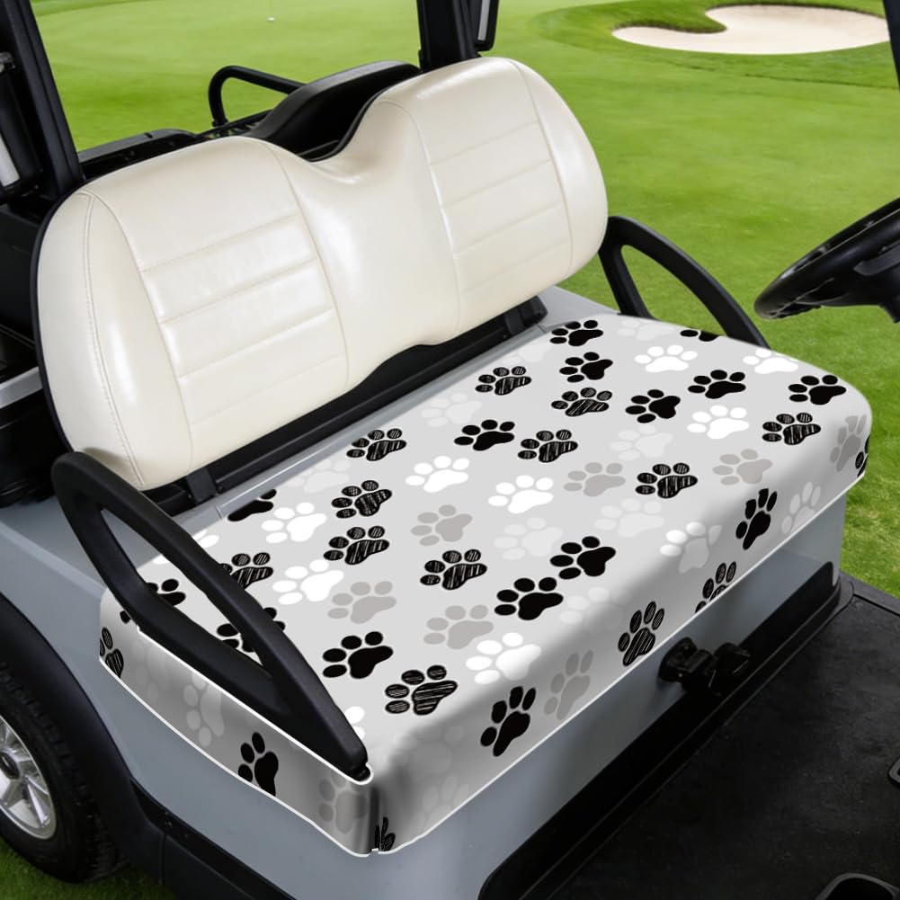 TNKBREEZE Dog Paw Golf Cart Seat Covers Black White Gray Universal Seat Towel Blanket for Most 2-Seater Breathable Washable Golf Cart Accessories Protect Cover for Pet Lover 51x31inch