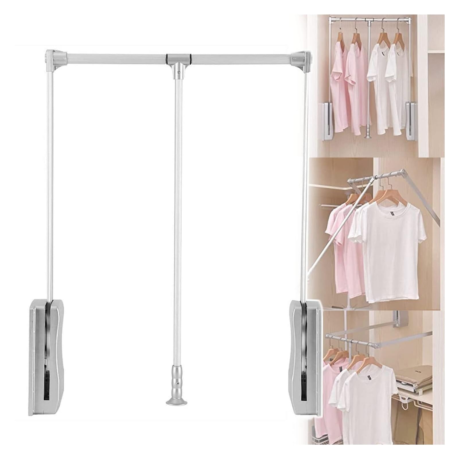 AYCDL Pull Down Closet Rod,Heavy-Duty Pull-Down Closet Rod, Retractable Wardrobe Hanger, Space-Saving Clothes Organizer, Load-Bearing 15kg, Adjustable 450-600mm, for,830-1150mm