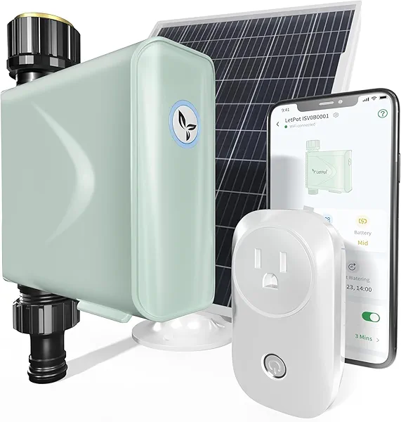 LetPot Smart WiFi Water Timer for Garden Hose Faucet, [Solar-Powered 365Days Uninterrupted Power] Sprinkler Timer Outdoor Programmable,WiFi Hub & Type-C & 5W 6000mAh Portable Solar Panels