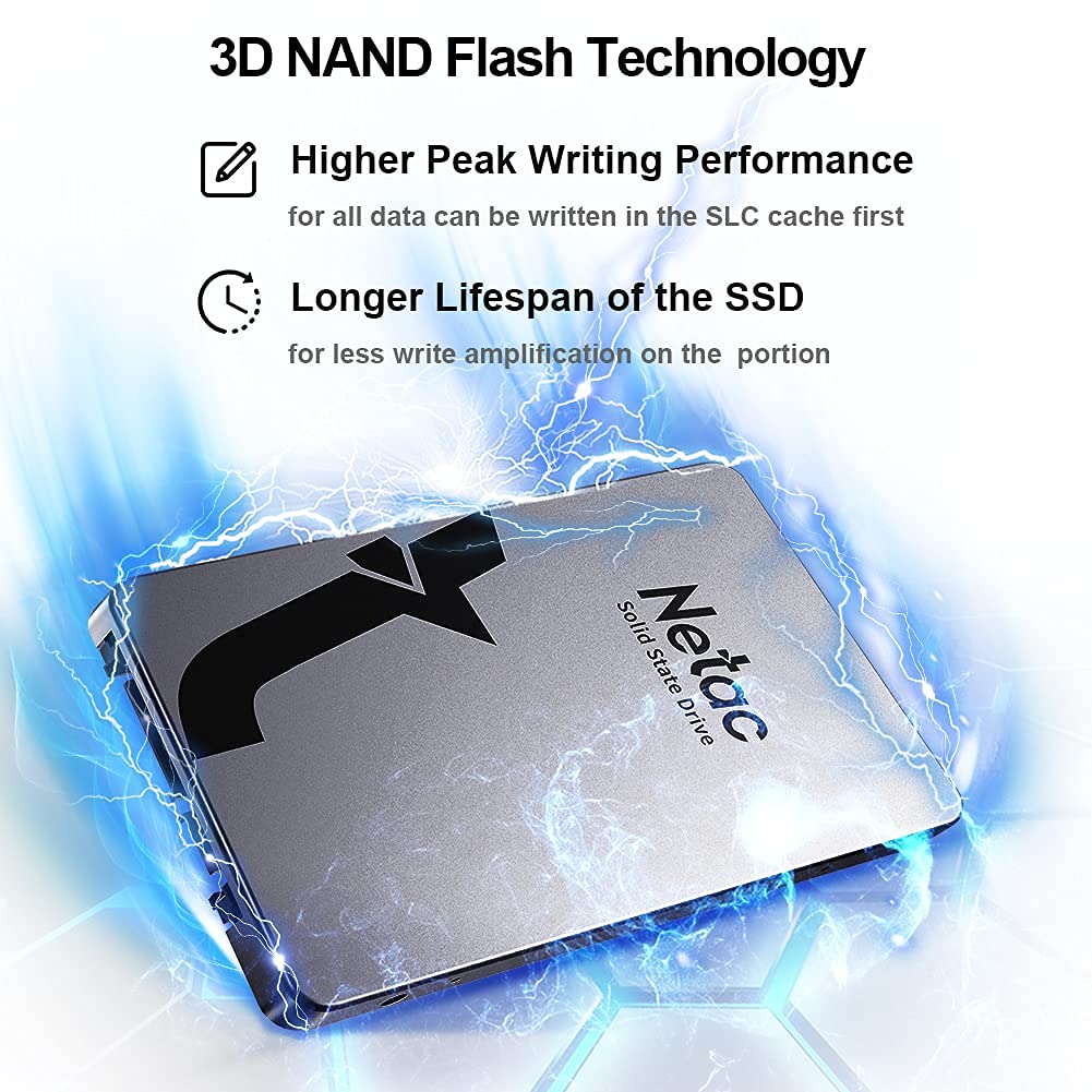 Netac Disco rigido SSD 512 GB, SSD SATAIII da 2,5 '', SSD interno per laptop, velocità di aggiornamento del gioco, grigio argento