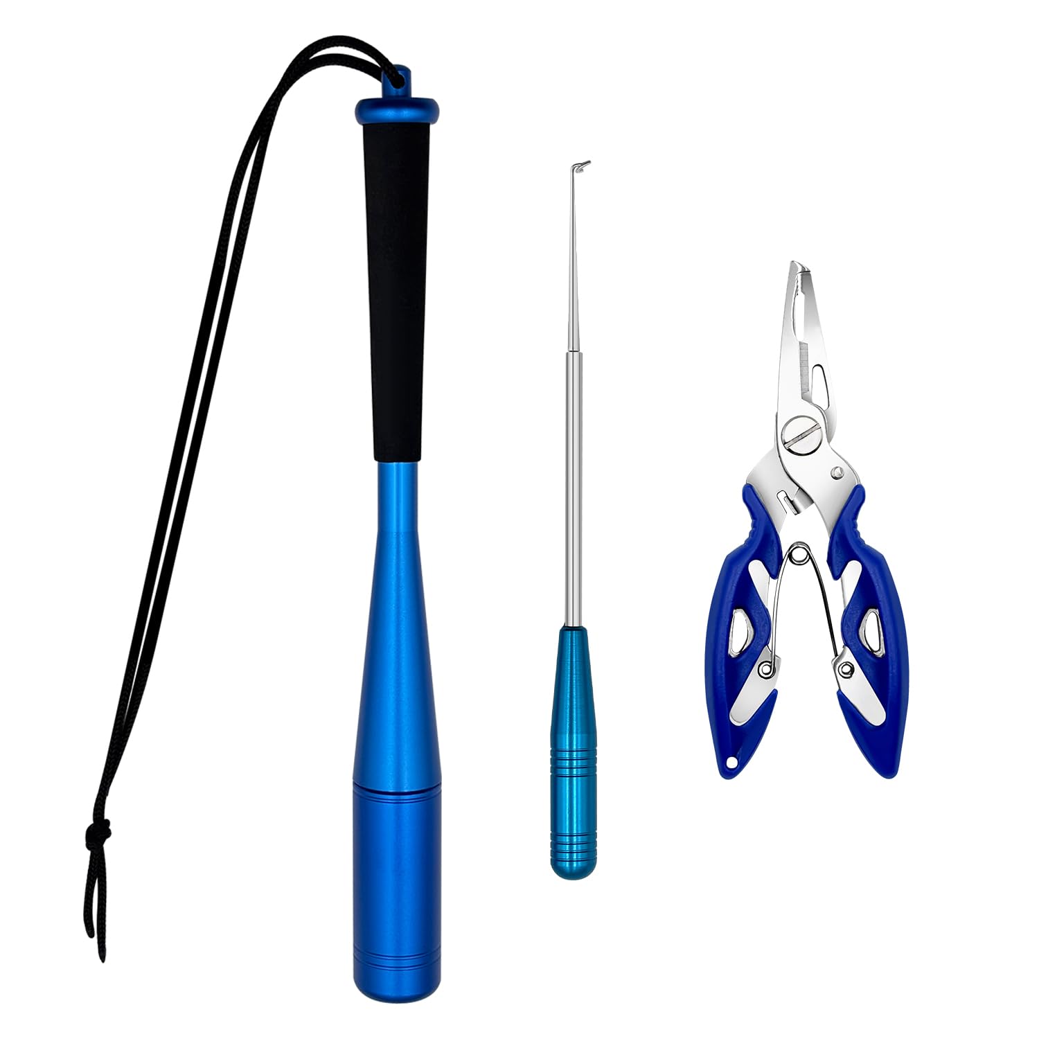 Wonwood_direct Fischtöter, Fisch Totschläger Angelzange Set, Fischbetäuber mit Rutschsicherer Griff Angelzubehör, Hakenlöser Angeln für Anfänger Angler im Freien Hecht Splitringzange Edelstahl (Blau)