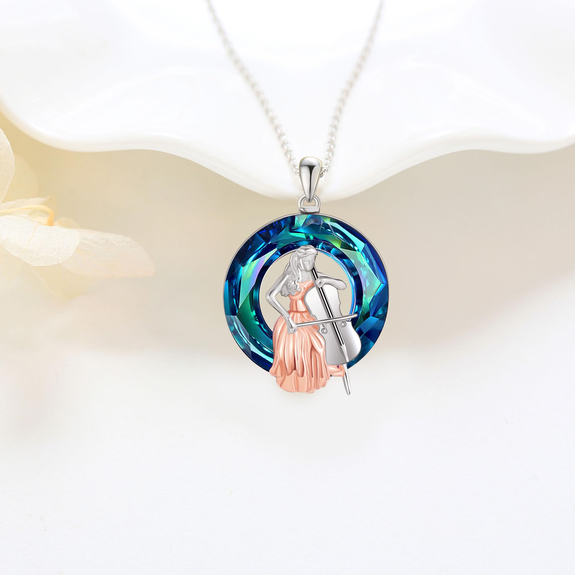 Collar musical de plata de ley con colgante de violonchelo de cristal, joyería musical, regalo para mujer
