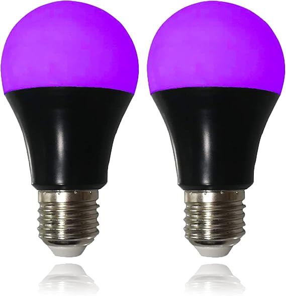 CICINY UV LED Black Light Bulbs 2 Pack, A19 E26 8W Blacklight Bulb for Glow in The Dark, UVA Level 385-400nm, Blacklight Light Bulbs for Parties Body Paint Fluorescent Poster Pet Stains