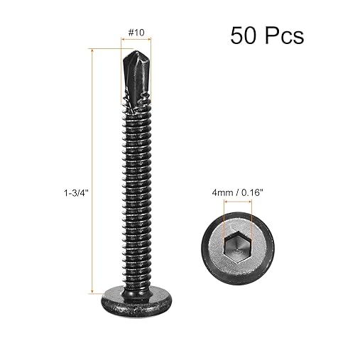 Miniatura 2 de uxcell Tornillos autorroscantes hexagonales, 10 x 1-34" 410 Tornillo de perforación de cabeza plana de chapa de acero inoxidable 410, 50 piezas,
