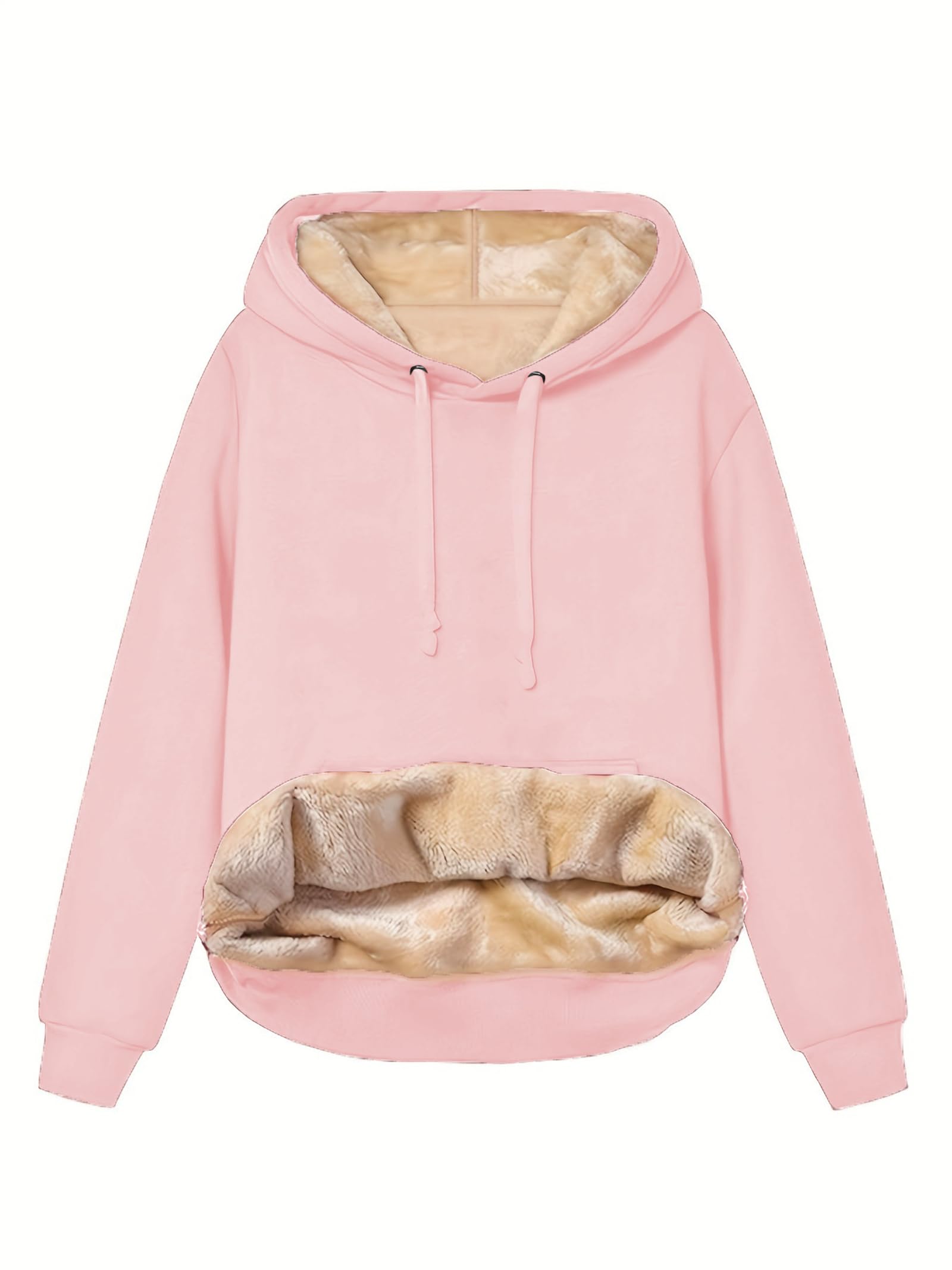 Damskie zimowe bluzy z kapturem z grubą podszewką polarową, ciepła luźna bluza z kapturem, na co dzień, sznurek, pluszowa, miękka pulower, topy z kieszenią