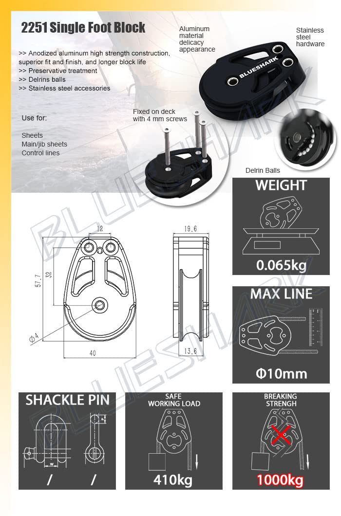 Blue Shark-Sailing Pulley Blocks Ball Bearing 38mm Single 2251