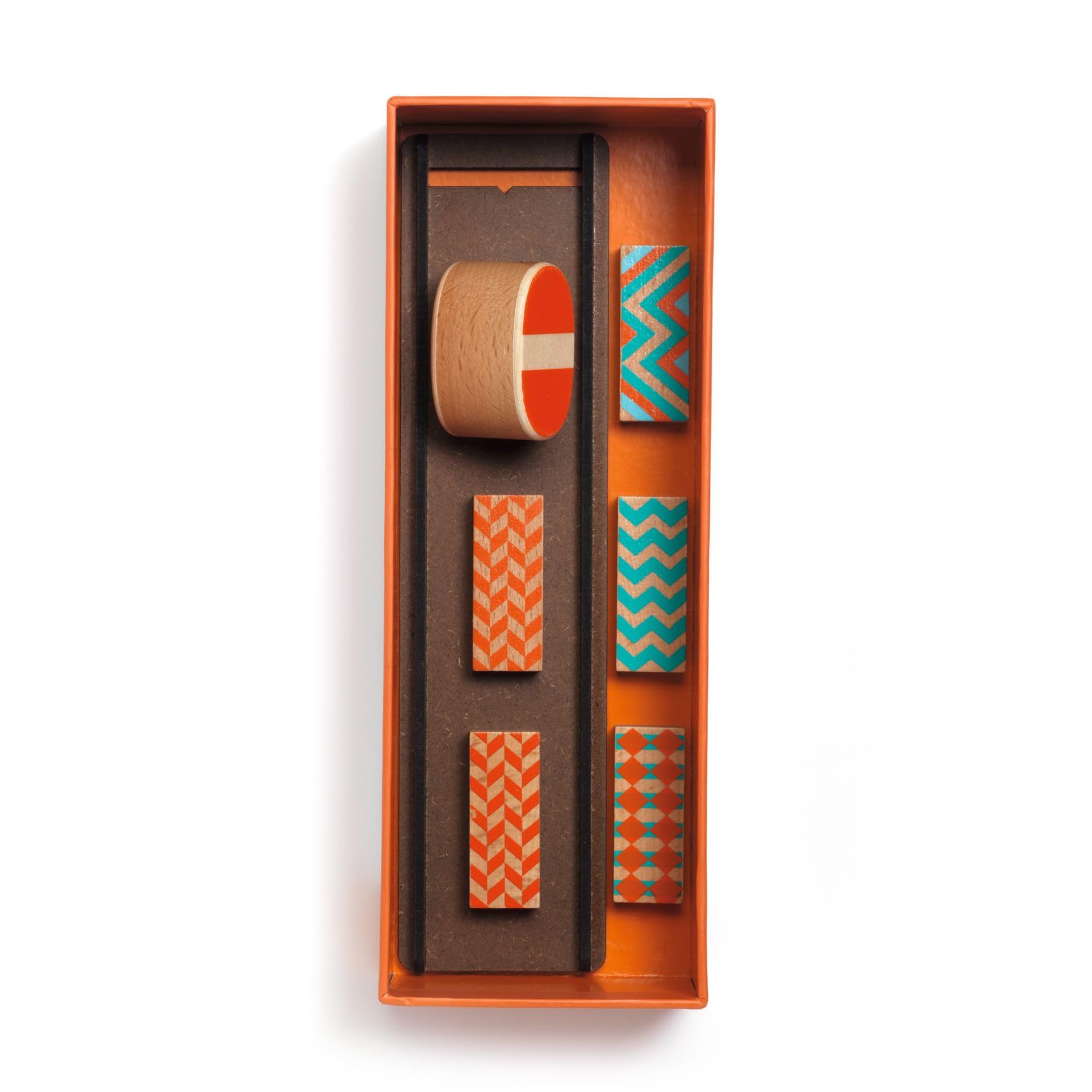 DJECO Zig & Go Culbuto Wooden Domino Set (7pcs) - Domino Construction Set for Kids - Fun & Challenging Activity for Friends & Family - Wooden Chain Reaction Game for Children 8+ Years Girls & Boys