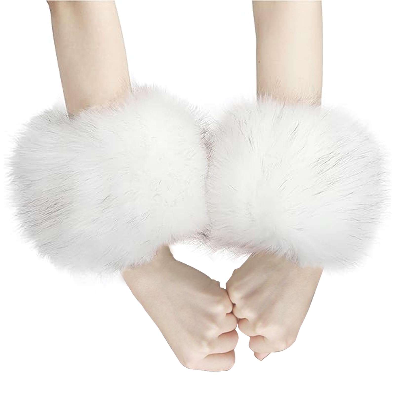 NUMJAW Fur Wrist Cuffs,Winter Fox Furry Bands Arm Warmer Women's Faux Fur Wrist Cuffs Winter Fox Furry wristbands Fluffy Fur Cuff Bracelet Arm Warmer accessories