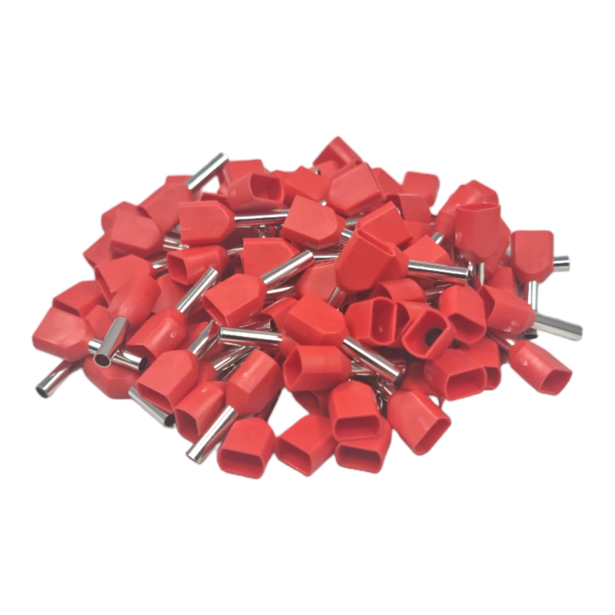 Red 100 Pcs Double Entry Cord End Cable Terminals Insulated Wiring Bootlace Ferrules 0.5Mm² - 16Mm² ( - 1.0Mm²)