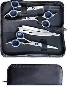 Kit Barbeiro Aço Inox Cabeleireiro Tesouras Navalha Pentes Barbearia Corte Masculino Profissional Barbeiro Cabeleireiro - UpShop (Prata)