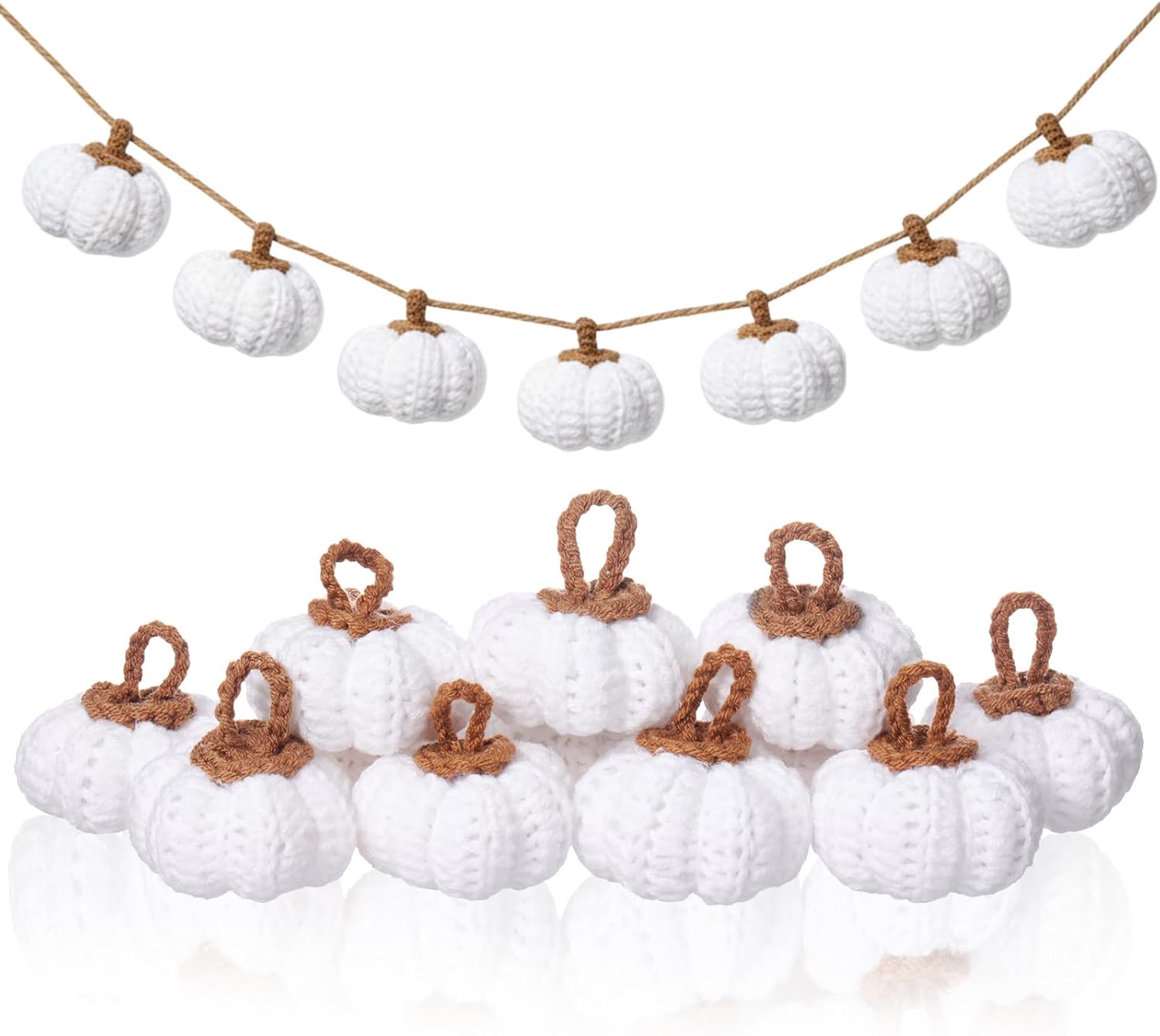 Remagr 20 Pcs Knit Pumpkins Mini Crochet Pumpkins Thanksgiving Fall Decorations Ornament Crafts Bowl Filler 2 Inch Small Rustic Farmhouse Bulk for Table Tier Tray Harvest Autumn Mantel (Green)