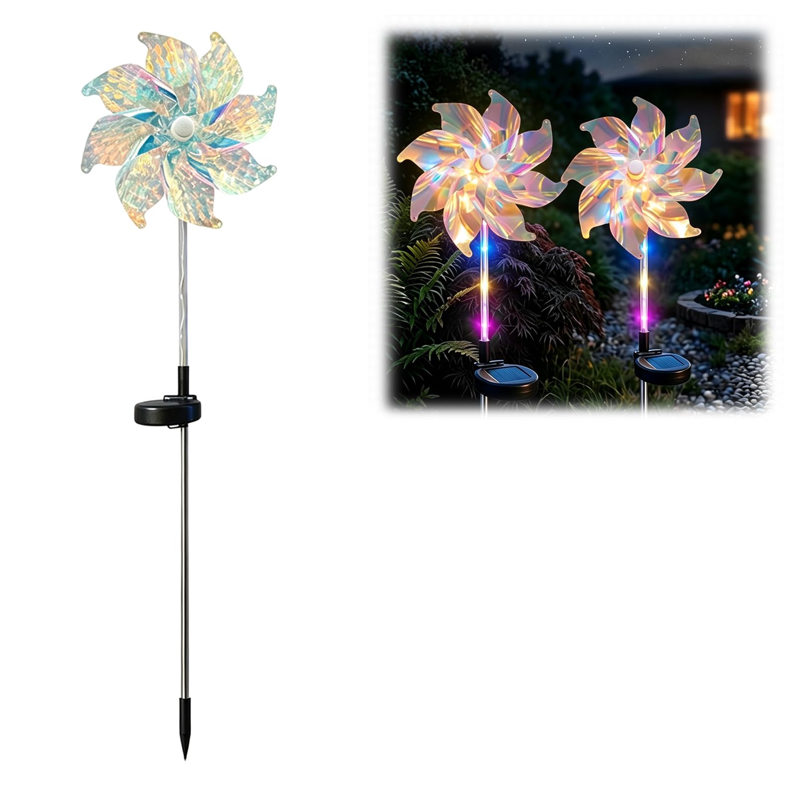 LZTET Solar Rainbow Pinwheel Light,LED Windmill Stake