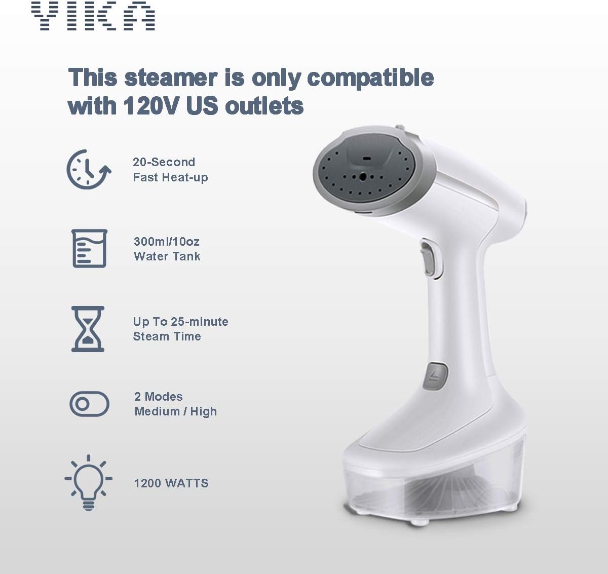 YIKA Clothes Steamer, Ceramic-Coated Iron Head Steamer for Clothes, Hand-Held Portable Clothing Steamer with 300ml Water Tank, 30s Heat Up Travel Garment Steamer for All Fabrics