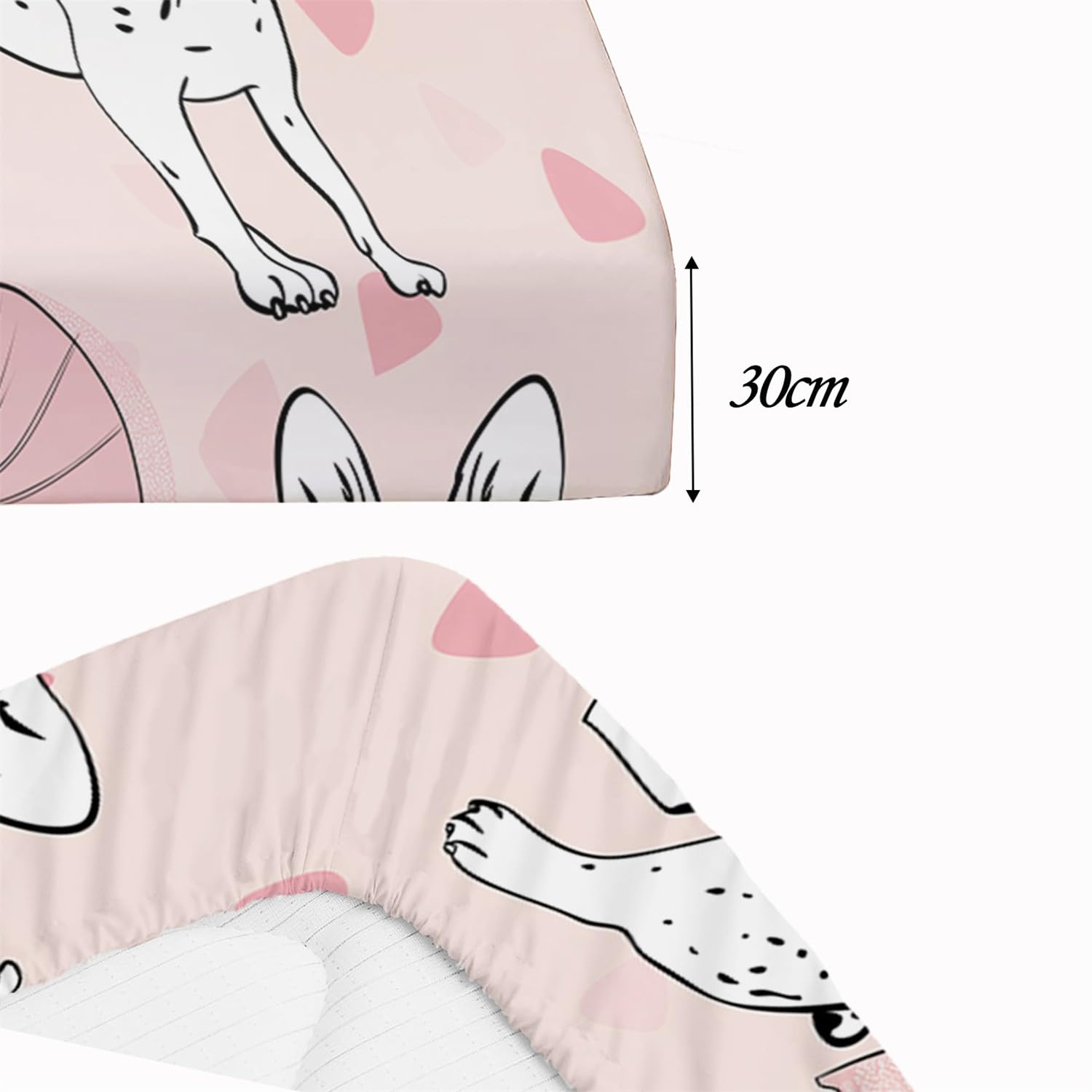 Biancheria da letto confortevole Simpatico bulldog francese 3 pezzi Lenzuolo doppio con angoli stampato con 2 federe Lenzuola in tessuto rosa extra morbido in microfibra spazzolata 160 x 200 + 30 CM