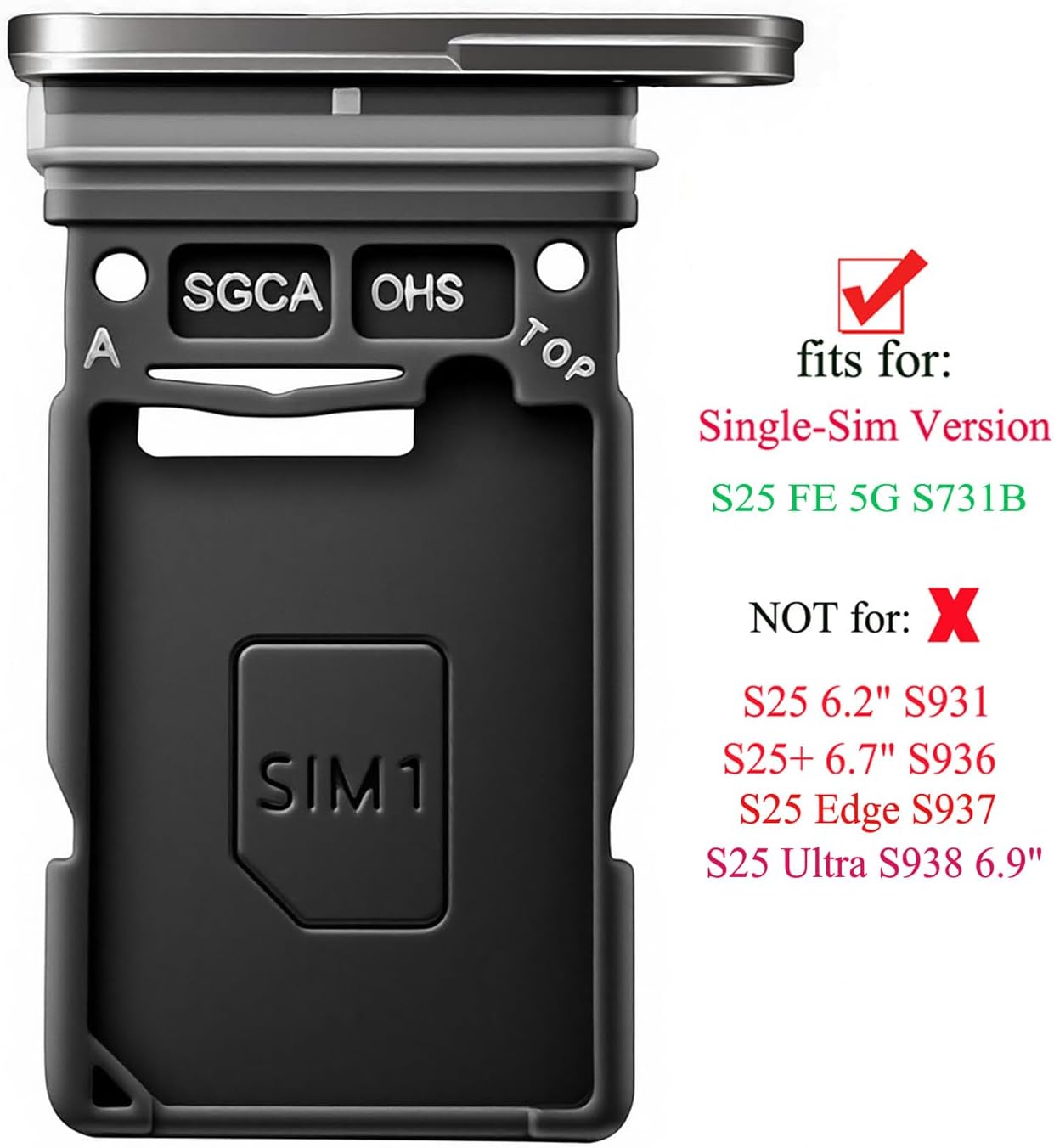 Ubrokeifixit Galaxy S25 FE S731B Single Sim Card Tray Slot Holder Replacement for Samsung Galaxy S25 FE 5G SM-S731B 6.7" 2025",with Eject Pin (S731-Jet Black)