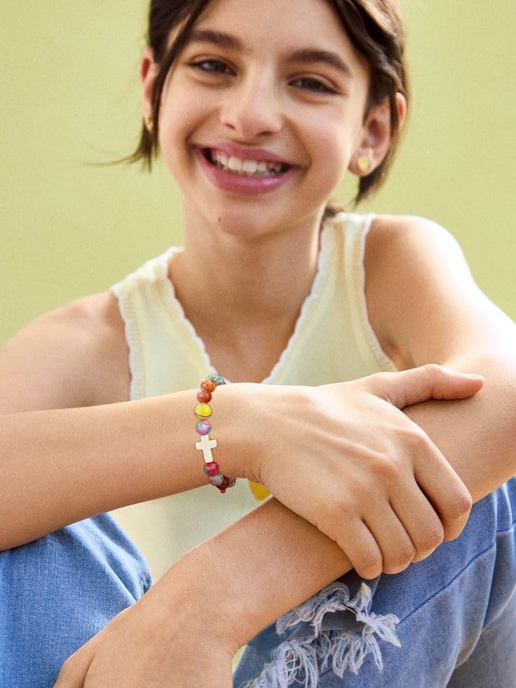 Softball/Soccer/Volleyball/Basketball/Baseball/Football Sports Gifts for Girls Teens Natural Stone Beaded Cross Bracelets Christian Religious Game Day Jewelry Gift - Image 2