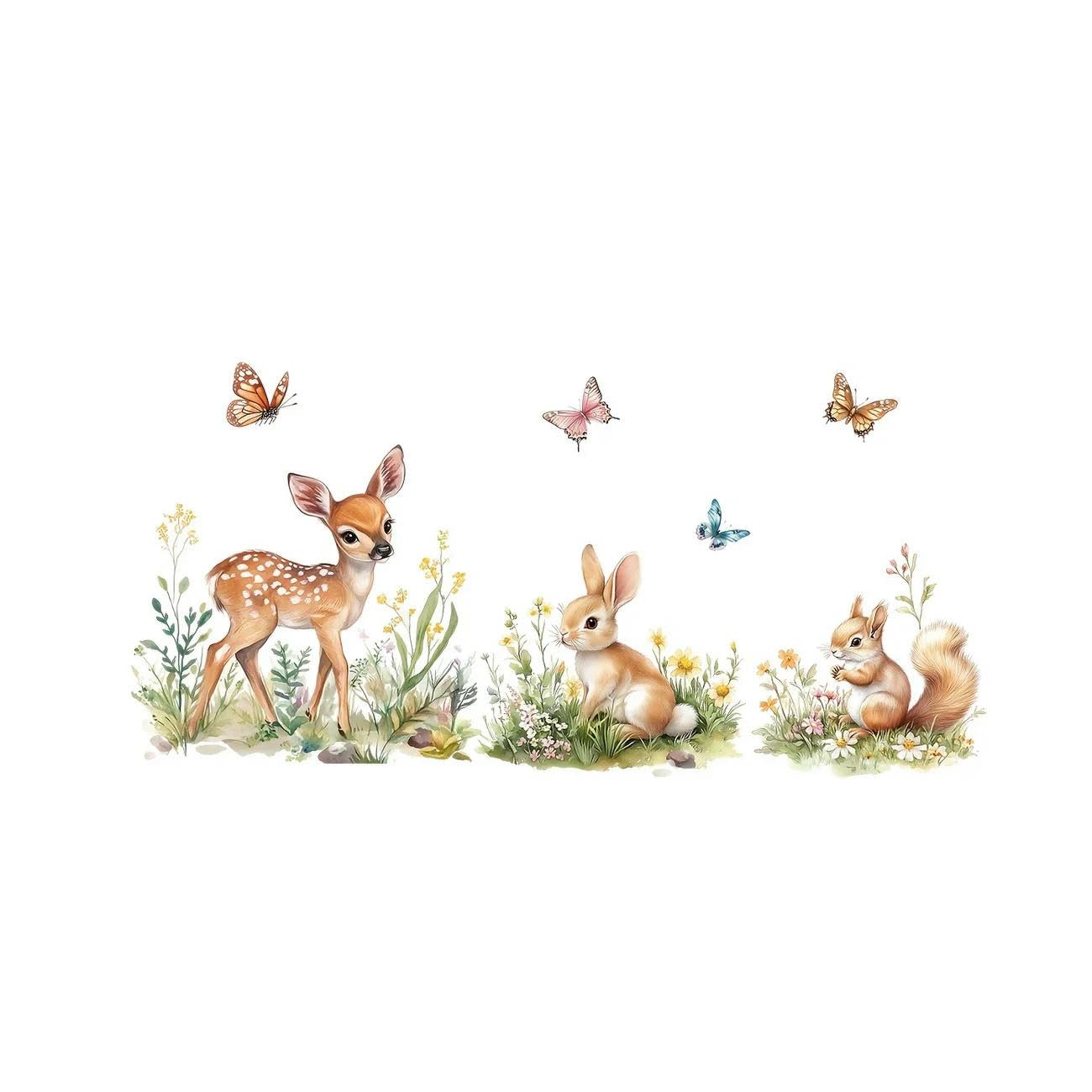 MKJFRLLSA Flower Plants Butterflies Wall Stickers, Deer flower wall stickers, for Wall Decor Home Wall and Kitchen Decor-Gift
