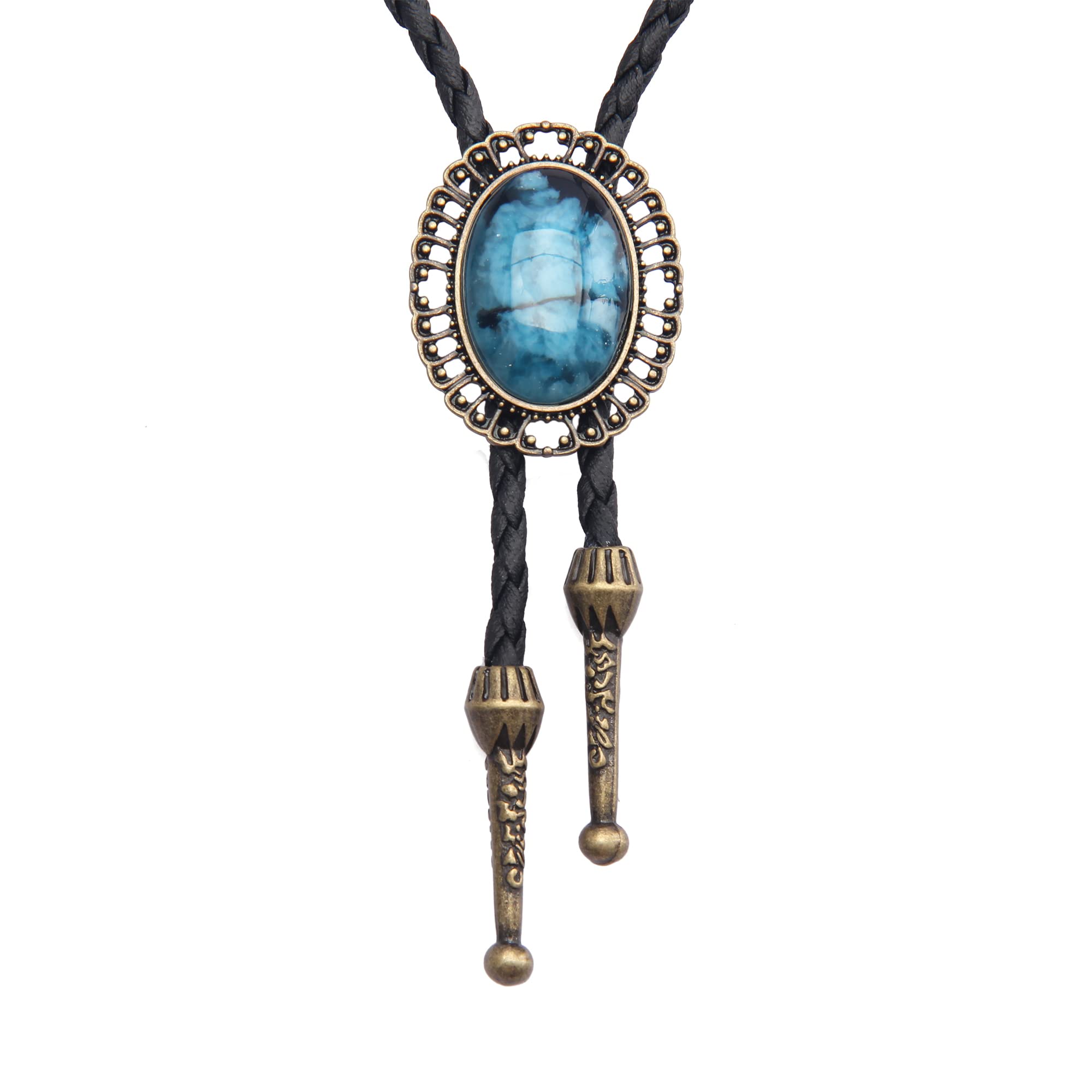 GelConnie Native American Bolo Tie Rodeo Cowboy Leather Necktie Western Necklace Costume Accessories for Men,Women
