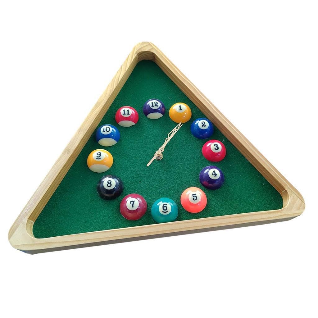 AMSLSIU Wooden Billiards Theme Wall Clock Non Ticking Silent Decorative Clocks Unique Triangle Wall Decoration Gift Billiards Theme Clock Wood Frame Non