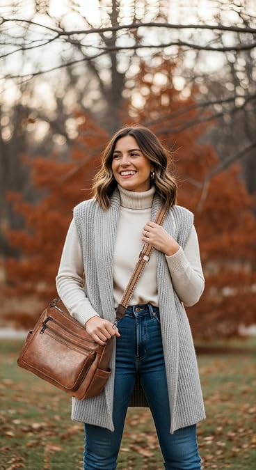 Bluome CrossBody Bag Purses for Women, Vegan Leather ladies Handbags Multi Pocket Soft Shoulder Hobo Bag with Guitar Strap