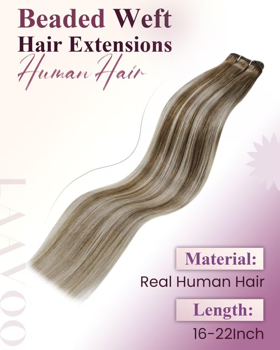 LaaVoo Beaded Weft Hair Extensions Human Hair Ombre Beaded Human Hair Extensions Ash Brown to Blonde Mix with Platinum Blonde 18incsh 50g