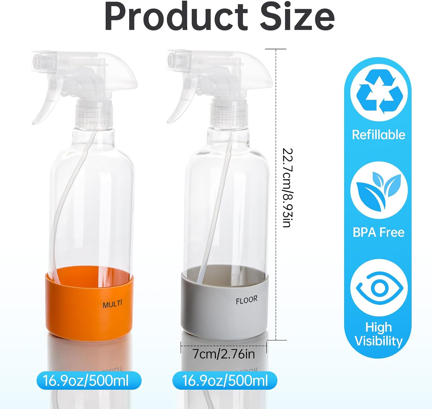Spray Bottle Compatible with Grove,16oz(500ml), 2Pack | Plastic,Reusable Spray Bottle Compatible with Grove Co with Silicone Sleeve & Custom Label