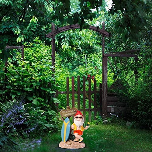 Katyma Dwarf Statue, Weatherproof Garden Gnomes With Its 5 Oclock Somewhere Signs Surfboard Tropical For Outdoor Garden Decoration 10 6.5 14.5Cm #TOP2
