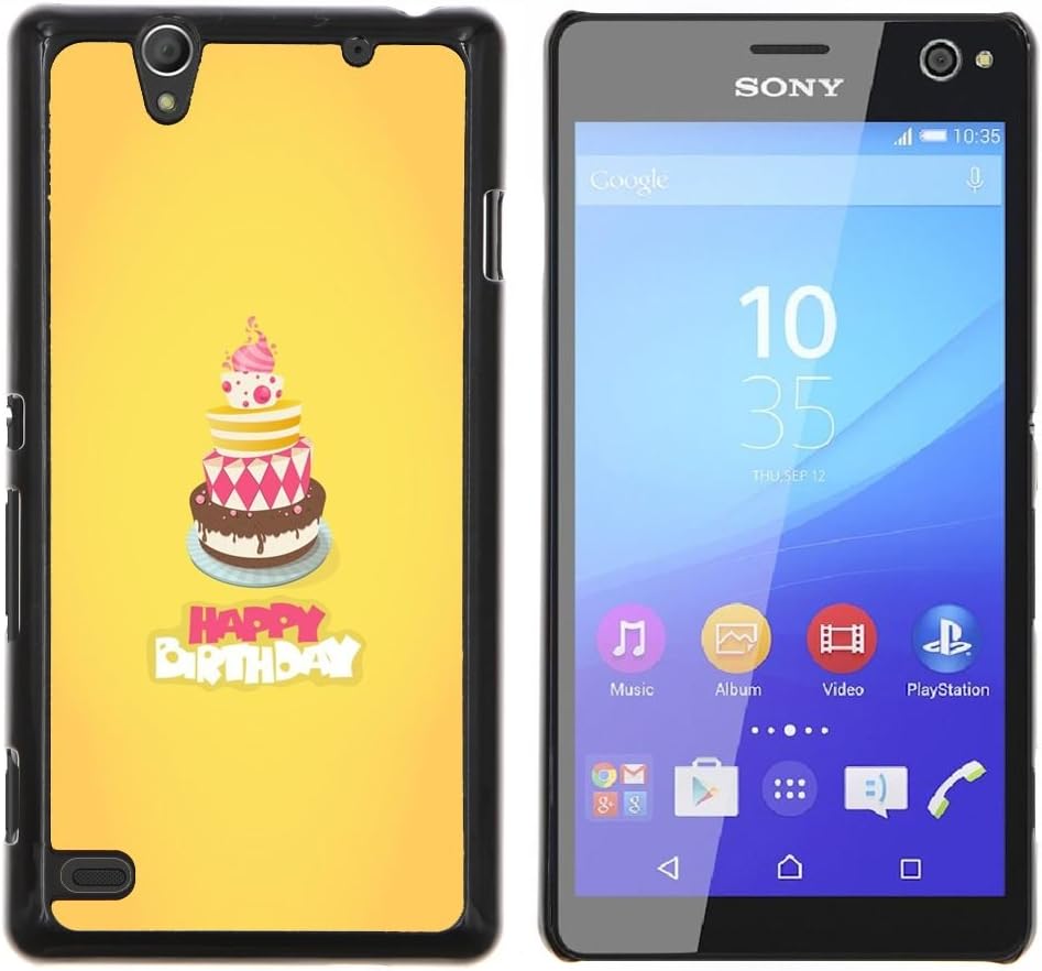 GIFT CHOICE / Slim Hard Protective Case SmartPhone Shell Cell Phone Cover for Sony Xperia C4 // Cake Happy Birthday Yellow Sweet //