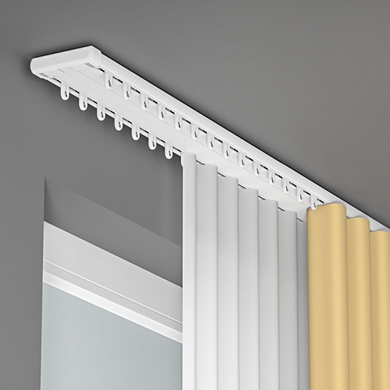 Silent Double Rail Ceiling Mount Heavy Duty Aluminum Track for Curt Ideal for Bedroom Living Room Hotel Use (135cm)