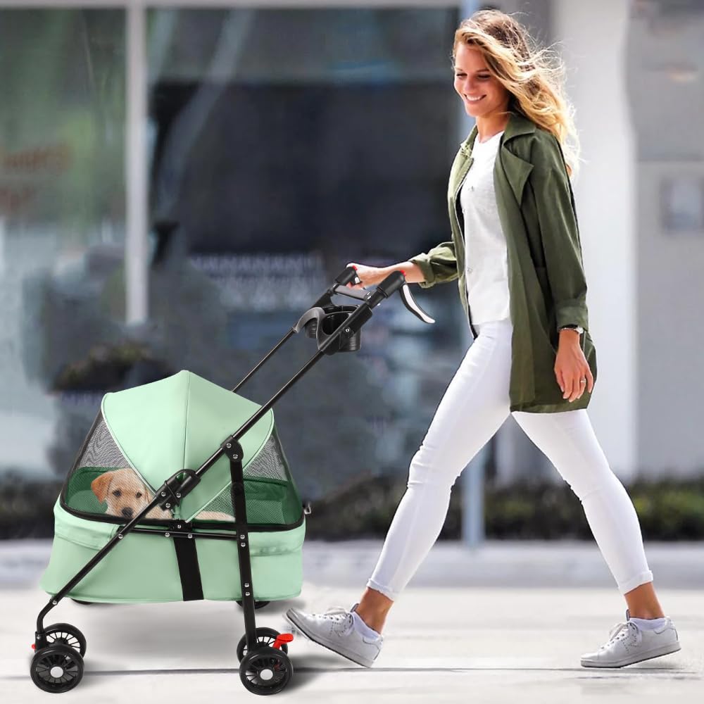 Buggy plegable para mascotas 3 en 1 - Capacidad de carga hasta 20 kg - de acero y EVA - con bolsa de transporte desmontable - Buggy carrito para animales pequeños hasta 20 kg - 50 x 70 x 95 cm (Verde